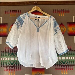 Embroidered White and Blue Women's Top